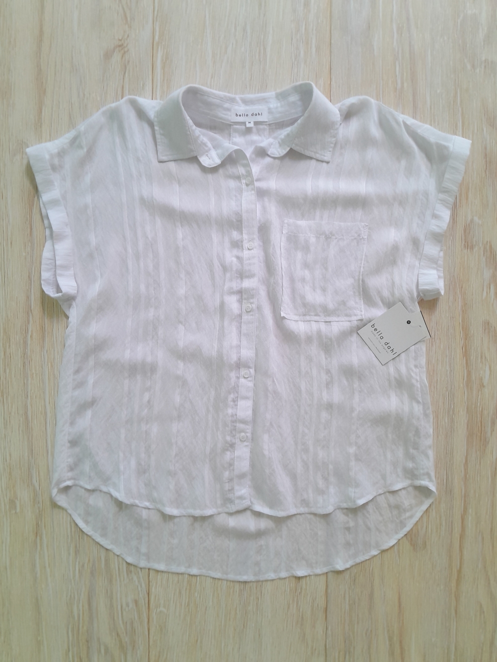 Bella Dahl White Short Sleeve Collared Button-Down Top